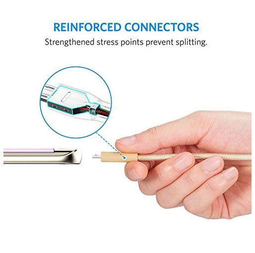 Anker Powerline + Micro USB Cable 6 ft with Pouch (Gold) 2