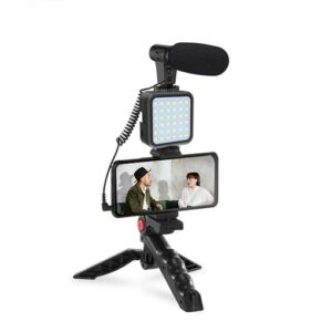 KIT-01LM Tripod Phone Holder Fill Light Microphone Kit Vlog Live Streaming Kit Extend Tripod Vertical Shooting