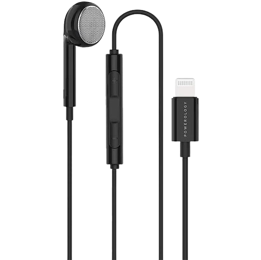 Powerology Mono Single Earphone with MFi Lightning Connector Compatible with Apple Lightning Devices - Black