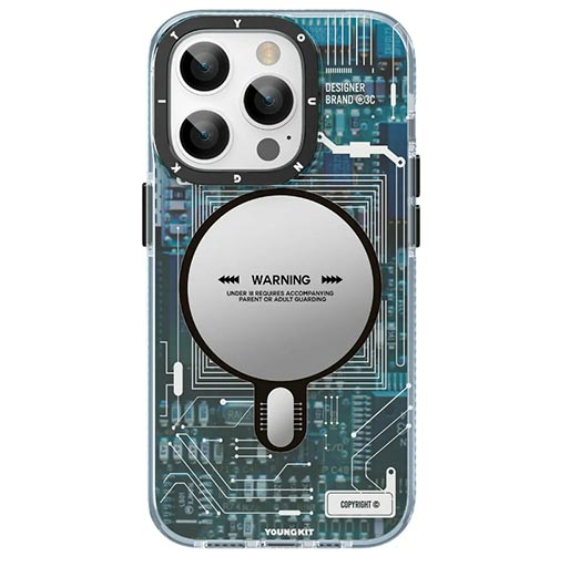 Youngkit Futuristic Circuit Upgraded anti-Drop Impact Magsafe Case for IP14 - Blue