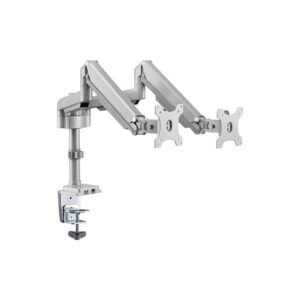 GadgetsON GGO-2076 Pole-mounted Gas Spring Aluminum Dual Monitor Arm, Stand And Mount For Gaming And Office Use, 17″ – 32″, With Usb Port Each, Arm Up To 9 Kg, Silver