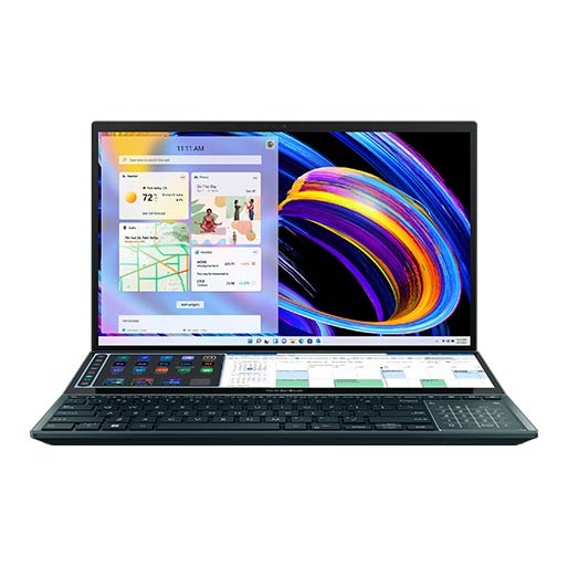 ASUS ZenBook Pro Duo 15 OLED Laptop – 12th Gen / Intel Core i9-12900H / 15.6inch OLED / 32GB RAM / 1TB SSD / 8GB NVIDIA GeForce RTX 3070 Graphics / Windows 11 / English & Arabic Keyboard / Celestial Blue / Middle East Version (UX582ZW-OLED209W)