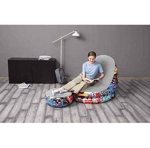 Bestway Inflatable Furniture Living Room Modern PVC Recliner Sofa Chair Graffiti Comfort Cruiser A 75076 (121x100x86cm Multicolor)