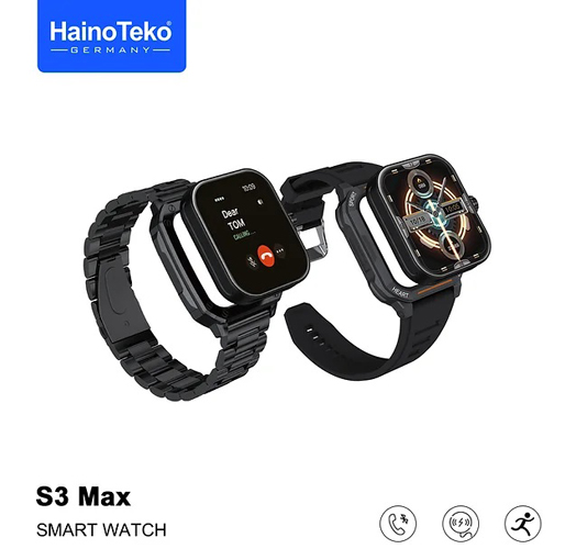 Haino Teko Germany S3 Max Smart Watch With 2 Set Strap and Dial Case and Wireless Charger for Men's and Boys' Black