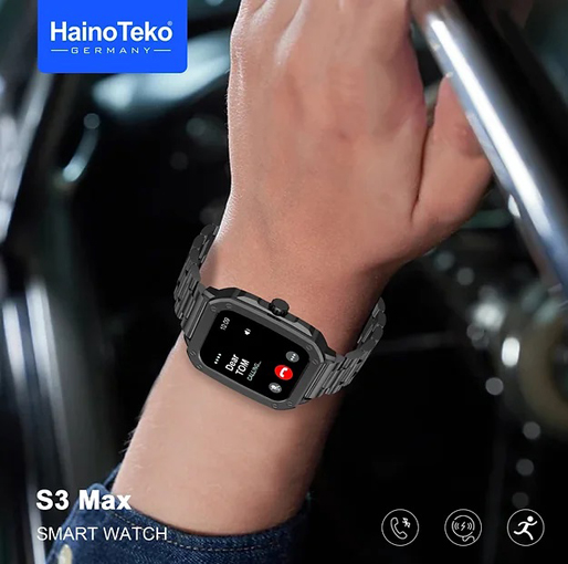Haino Teko Germany S3 Max Smart Watch With 2 Set Strap and Dial Case and Wireless Charger for Men's and Boys' Black