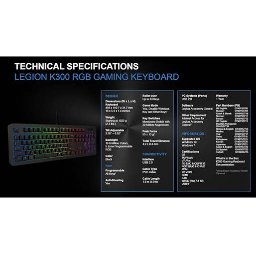 Lenovo Legion K300 RGB Gaming Keyboard USB - Arabic & English(GY40Y57722)