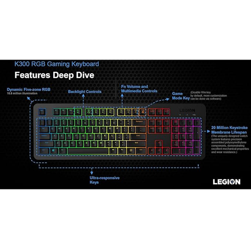 Lenovo Legion K300 RGB Gaming Keyboard USB - Arabic & English(GY40Y57722)