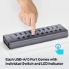 Unitek 10-in-1 USB-C 5Gbps Hub with Power Switch (8*USB-A 5Gbps + 2*USB-C 5Gbps), 12V Power Adapter, with 2-in-1 USB-C/USB-A Cable, With BC1.2 Charging Function