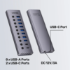 Unitek 10-in-1 USB-C 5Gbps Hub with Power Switch (8*USB-A 5Gbps + 2*USB-C 5Gbps), 12V Power Adapter, with 2-in-1 USB-C/USB-A Cable, With BC1.2 Charging Function